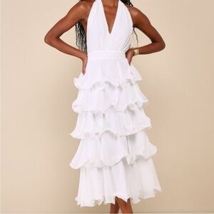 Lulu's White Halter Tiered Ruffle Maxi Dress